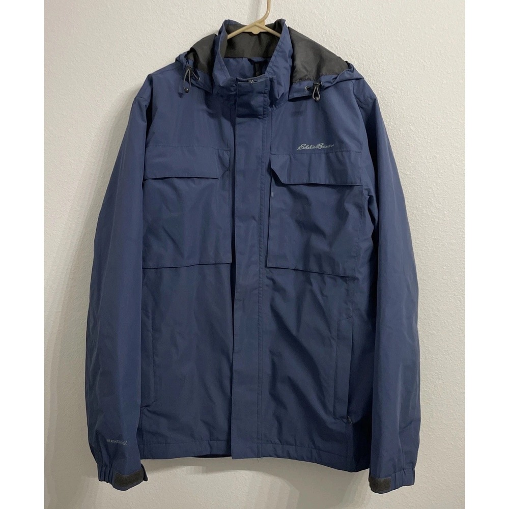 Eddie Bauer Jacket Mens Medium Blue  WeatherEdge Hooded‎ Zip